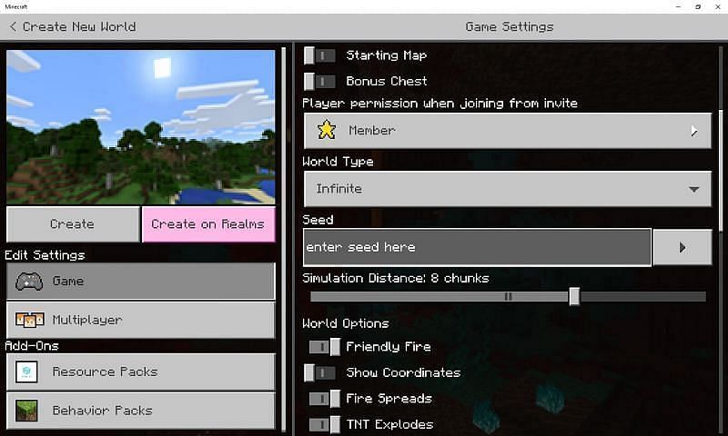 Minecraft seeds can be found in world settings. (Image via Mojang)