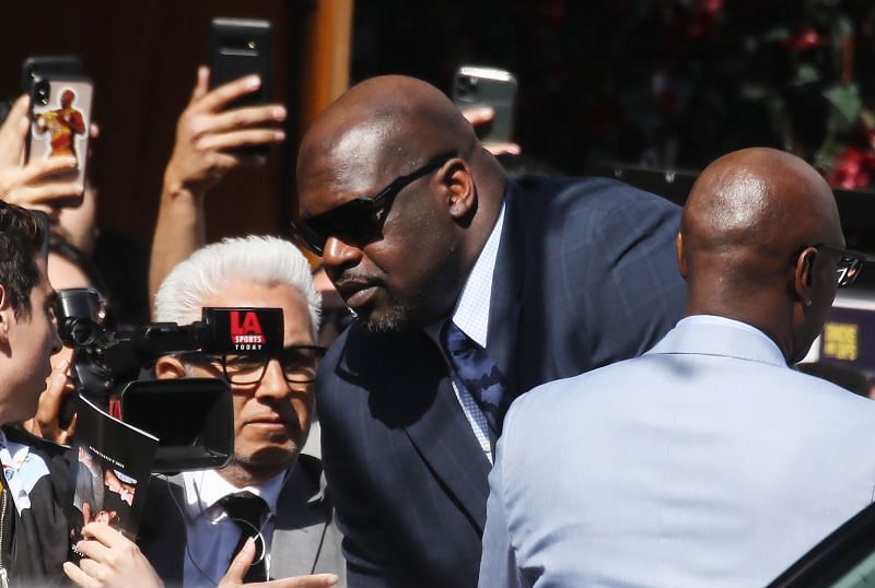 Retired NBA basketball player Shaquille O'Neal departs the ‘Celebration of Life for Kobe and Gianna Bryant’ memorial service outside the Staples Center on February 24, 2020 in Los Angeles, California.