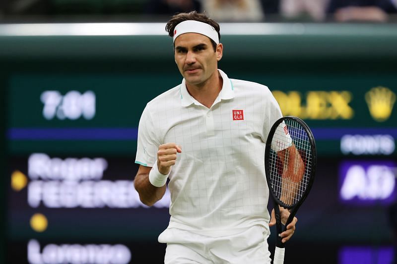 Roger Federer sporting Uniqlo at the 2021 Wimbledon