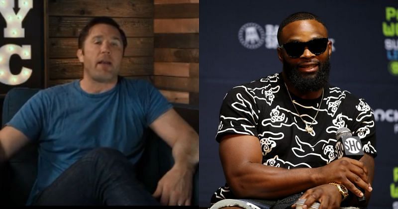 Former UFC fighters Chael Sonnen (left; Image Credit: a video screen grab from @sonnench on Instagram) and Tyron Woodley (right)
