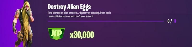 &quot;Destroy Alien Eggs&quot; Fortnite Week 14 Epic challenge (Image via Twitter/Lazyleaks_)