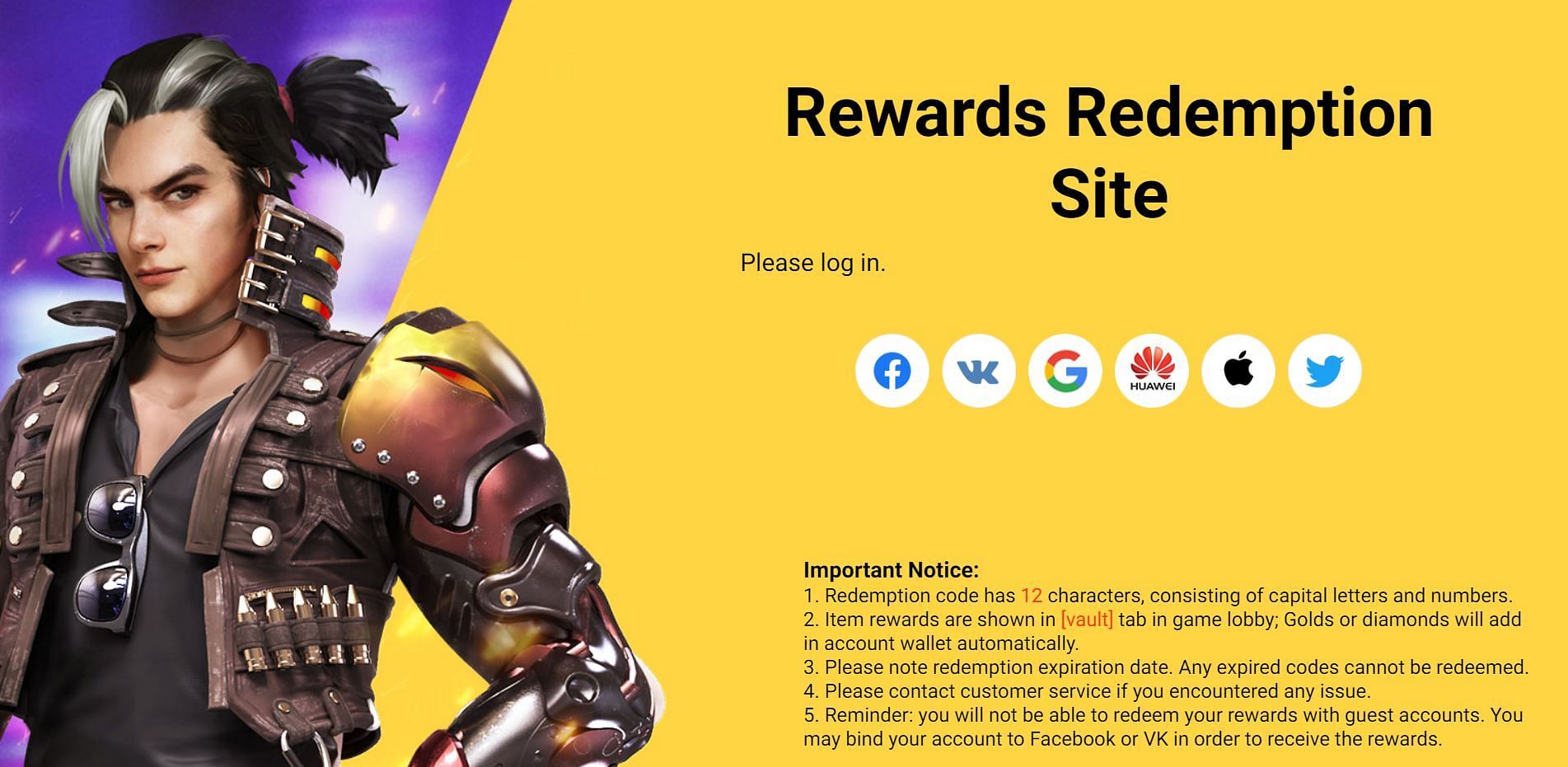 Rewards Redemption Site needs players to log in using to their Free Fire ID (Image via Free Fire)