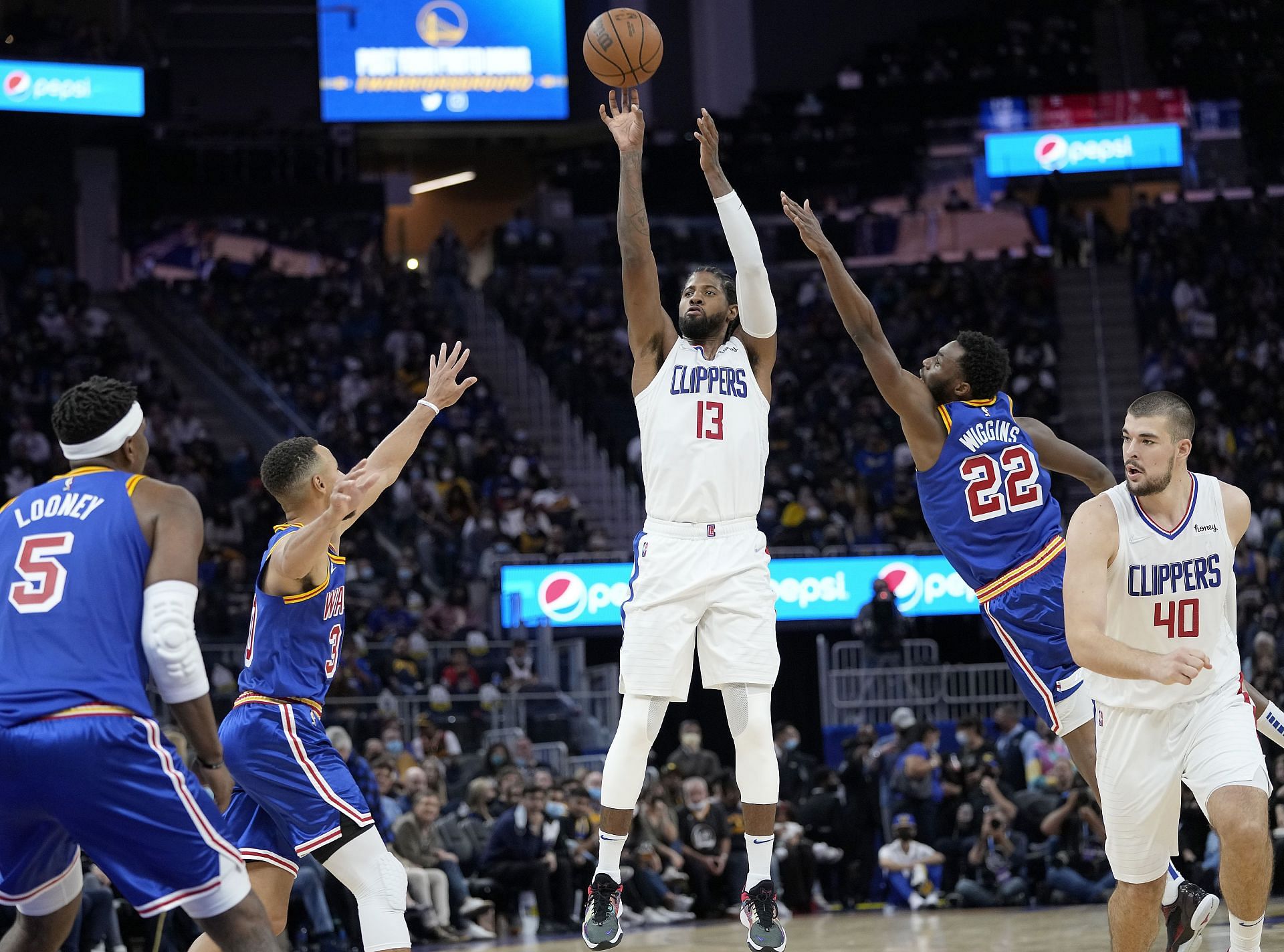 LA Clippers All-Star Paul George taking a three-pointer