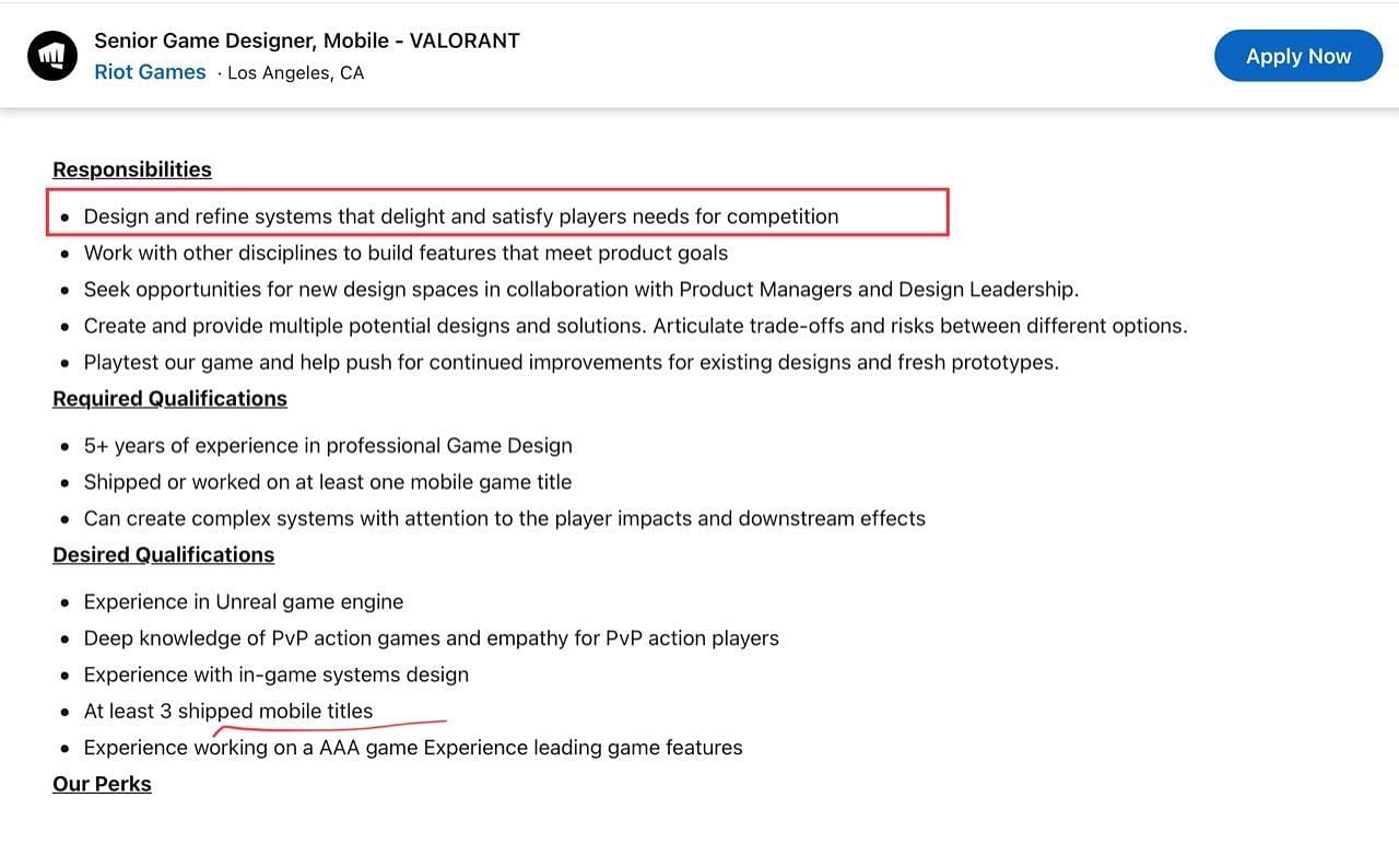 Riot Games job posting (Image from Riot Games job site)