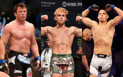 Chael Sonnen (left), Jake Paul (center) and Nate Diaz (right)