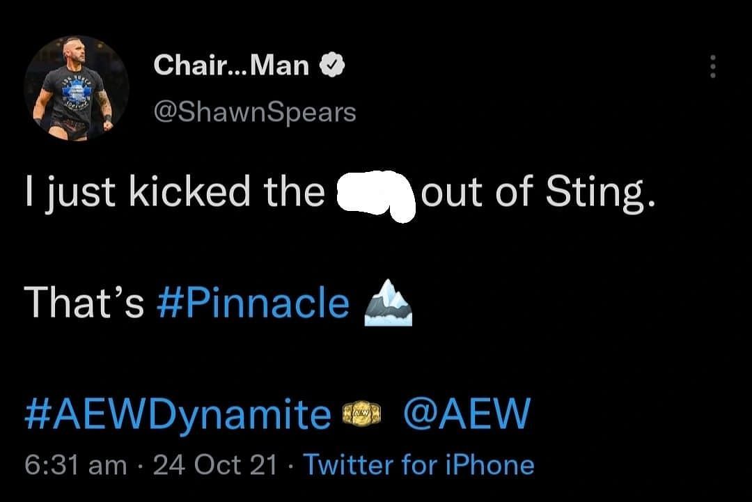 Here is Shawn Spears' message to Sting