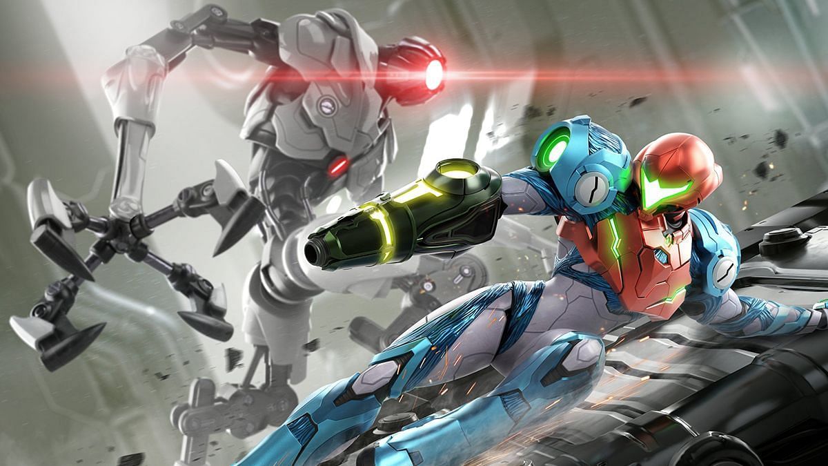 Samus fighting the EMMI in Metroid Dread. (Image via Nintendo)