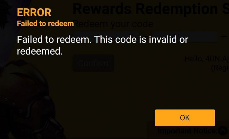 Error due to expired redeem code (Image via Free Fire)