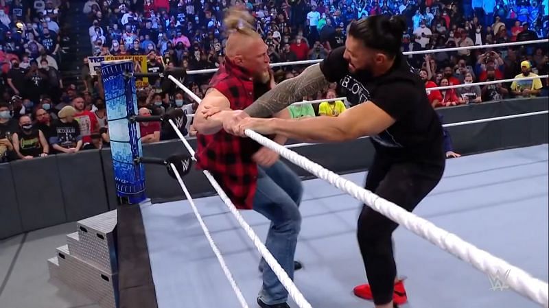 Roman Reigns launches an attack on Brock Lesnar on SmackDown
