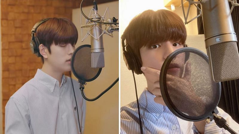 A still of Seungmin during the recording of Here Always for Hometown Cha Cha Cha (Image via @realstraykids/Instagram)