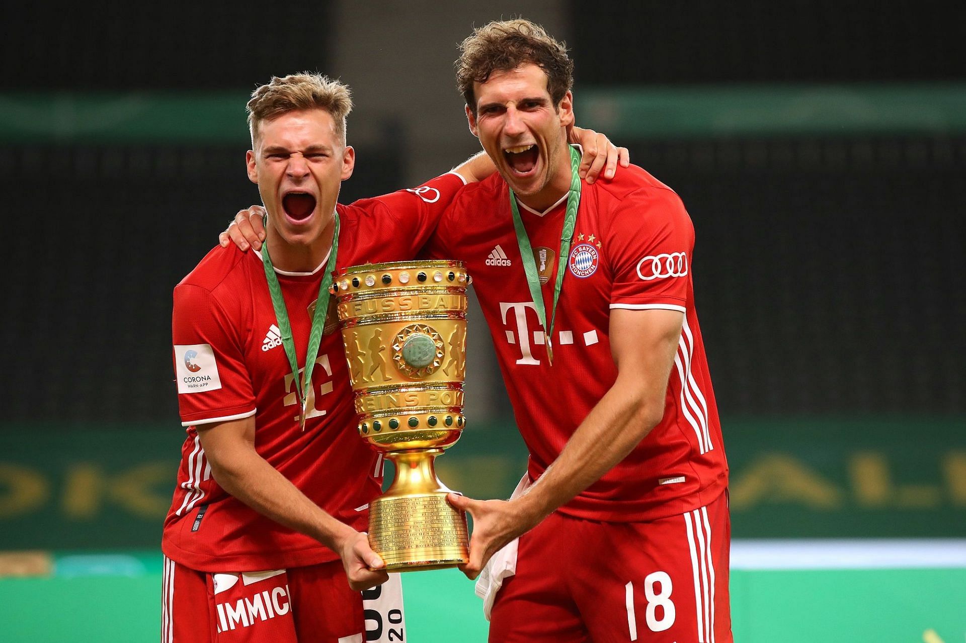 Bayern Munich&#039;s midfield duo lifting their domestic cup (Image via Sportskeeda)