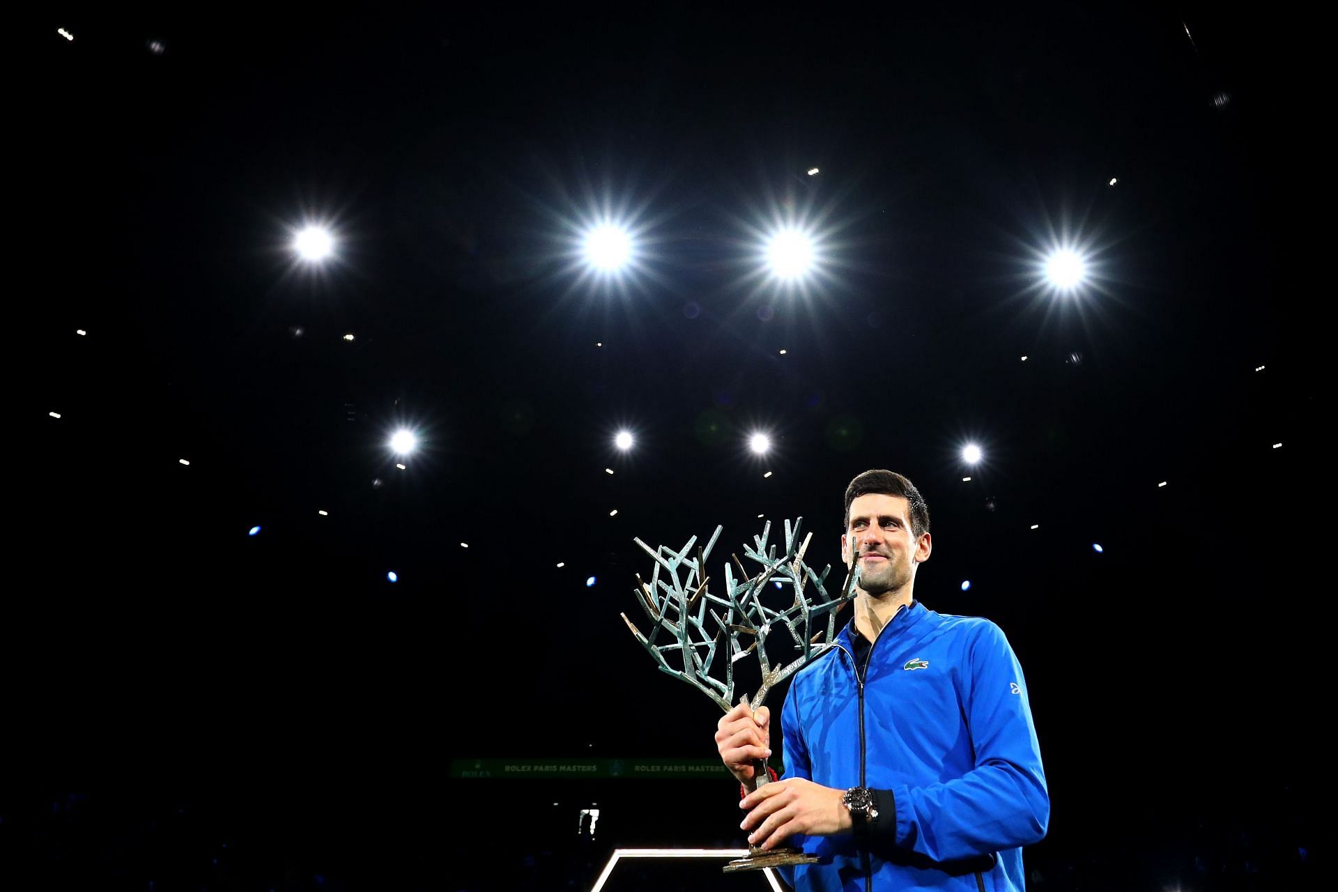 Novak Djokovic with his 2019 Rolex Paris Masters title