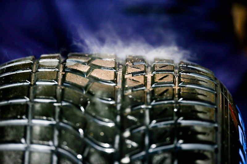 The wet weather tyre of Pierre Gasly during final qualifying ahead of the 2021 Turkish Grand Prix. (Photo by Peter Fox/Getty Images)