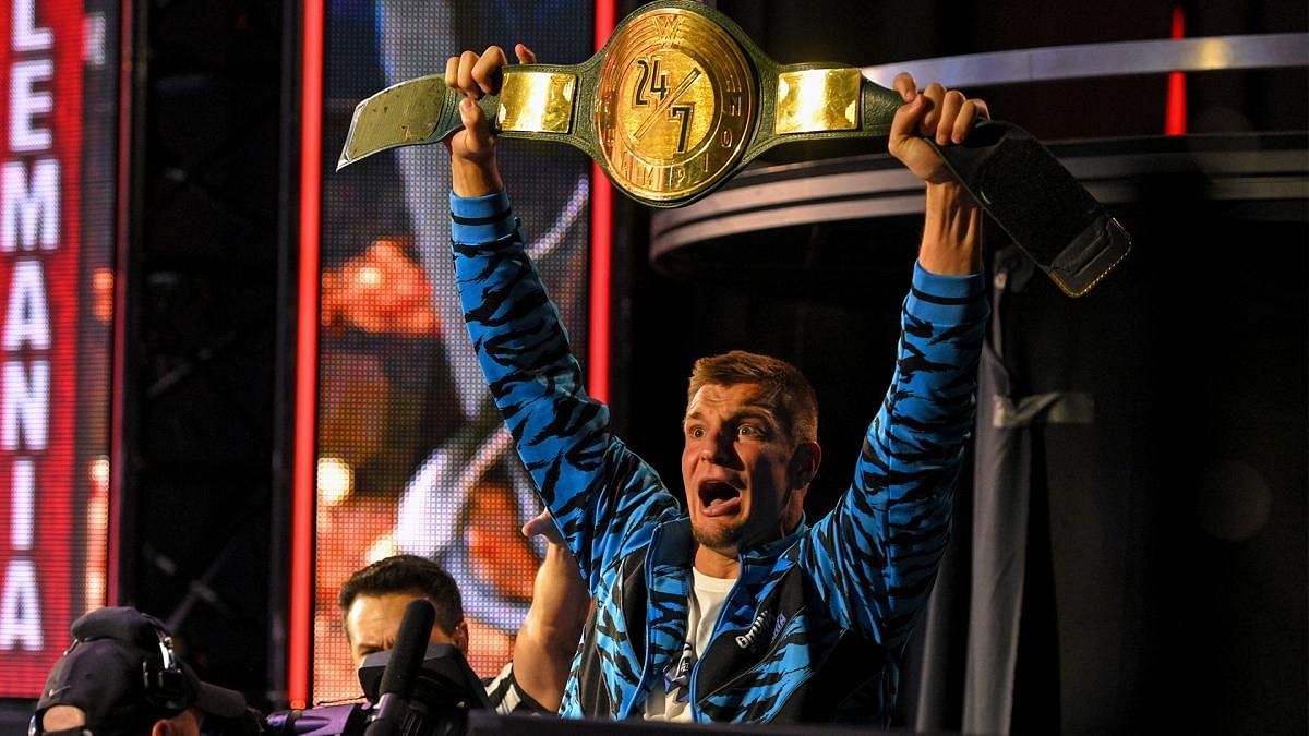 Rob Gronkowski winning the 24/7 Championship at WrestleMania 36