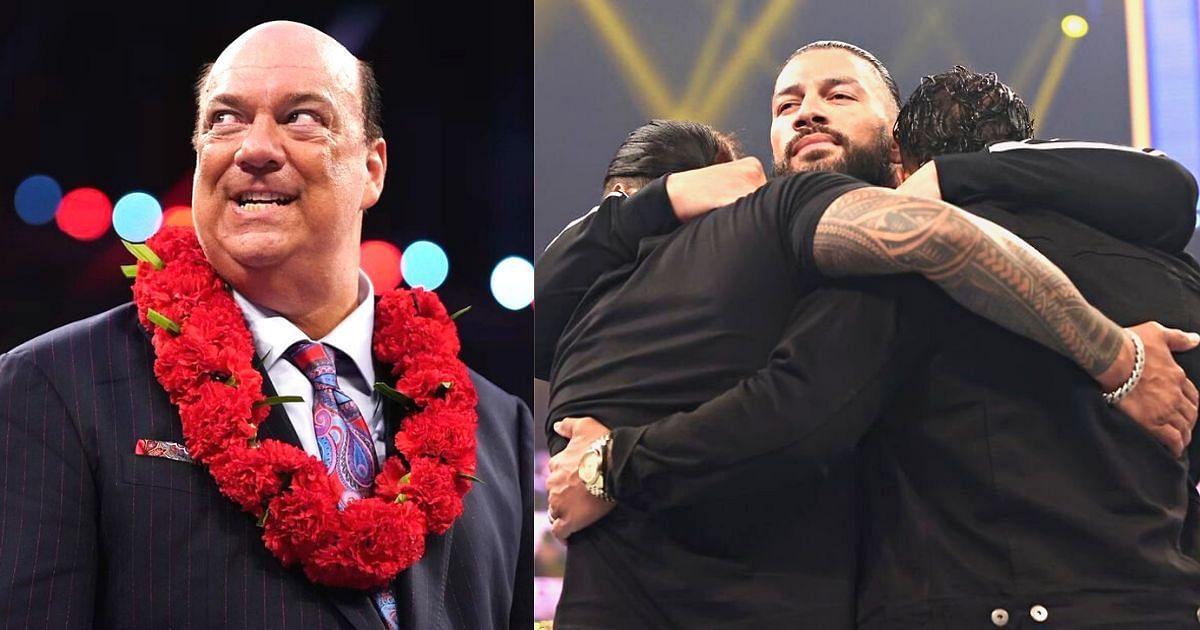 Paul Heyman, Roman Reigns, and The Usos.