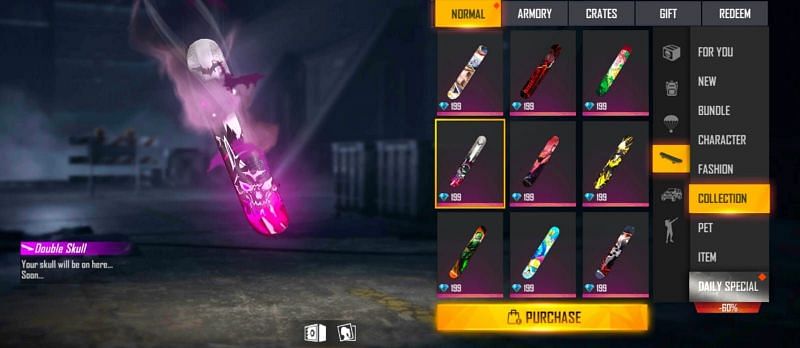 Double Skull surfer board (Image via Free Fire)