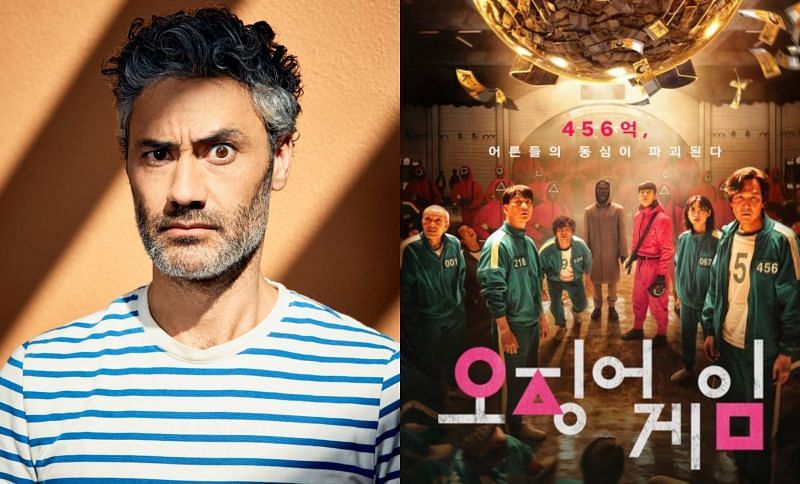 Filmmaker Taika Waititi and Netflix&#039;s Squid Game poster (Images via GQ &amp; Instagram/@theswoonnetflix)