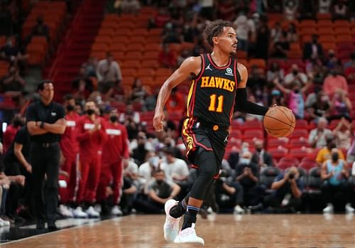 Trae Young of the Atlanta Hawks against the Miami Heat in a preseason game