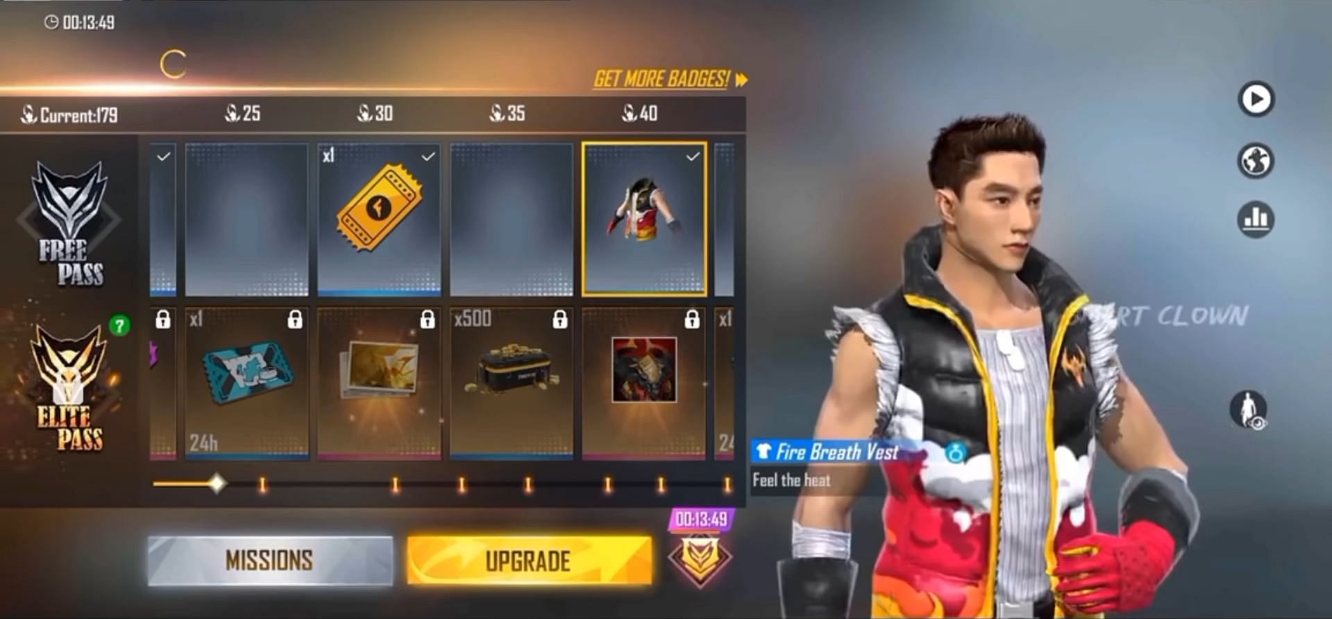 Fire Breath Vest at 40 badges (Image via ONE FOR ALL GAMING / YouTube)