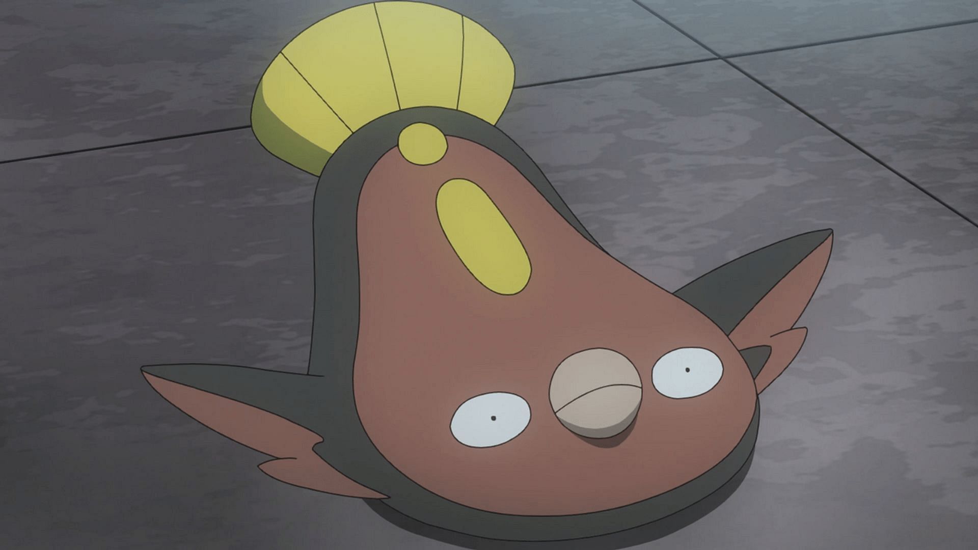 A Stunfisk that can be found in the Unova region as it appears in the anime (Image via The Pokemon Company)
