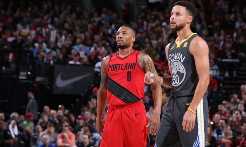 Stephen Curry against Damian Lillard in the 2018-19 [Source: USA Today]