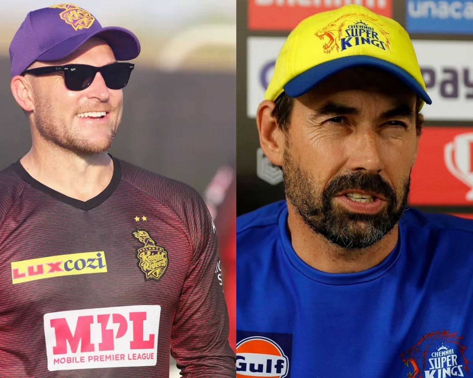 Brendon McCullum (L) and Stephen Fleming will see their franchises meet in the final of the IPL 2021