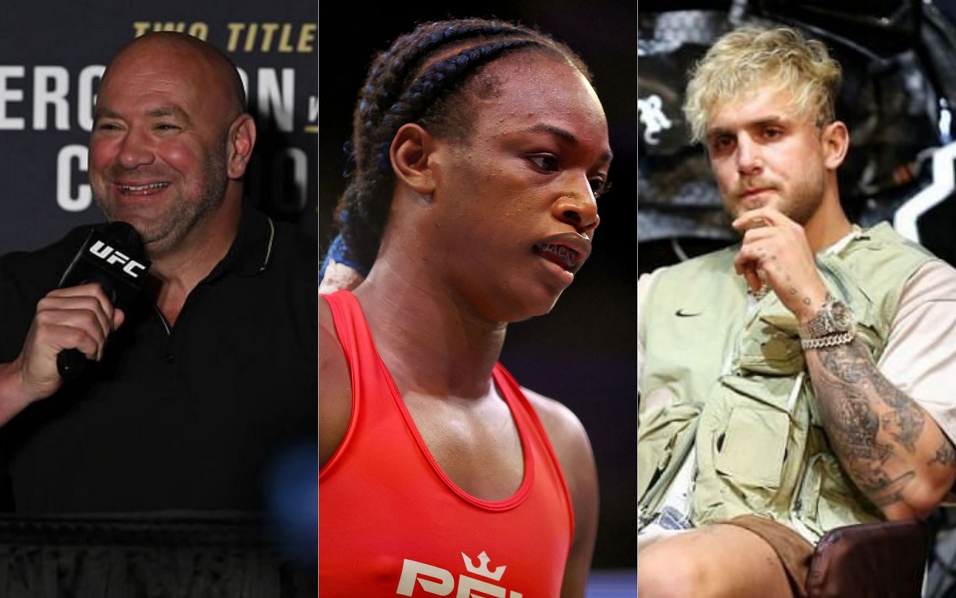 Dana White (left), Claressa Shields (middle) and Jake Paul (right)