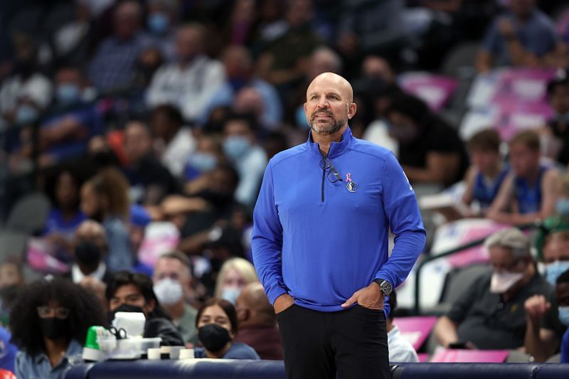 New Dallas Mavericks HC Jason Kidd looks on during an NBA Preseason game