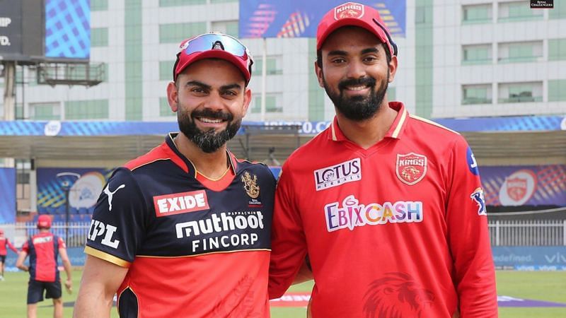 RCB and PBKS captains Virat Kohli and KL Rahul (R). (PC: RCB/Twitter)