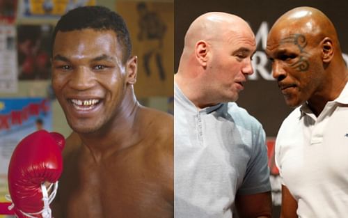 A young Mike Tyson (left); Tyson (right) is good friends with UFC president Dana White (center)