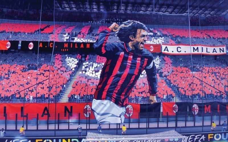 A TIFO featuring AC Milan legend Paolo Maldini at the San Siro Stadium (Image via EA Sports - FIFA 22)