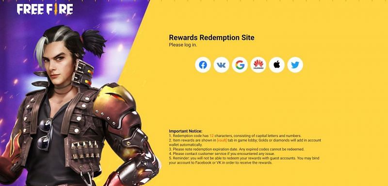 Users can use any one platform to login on Rewards Redemption Site (Image via Free Fire)