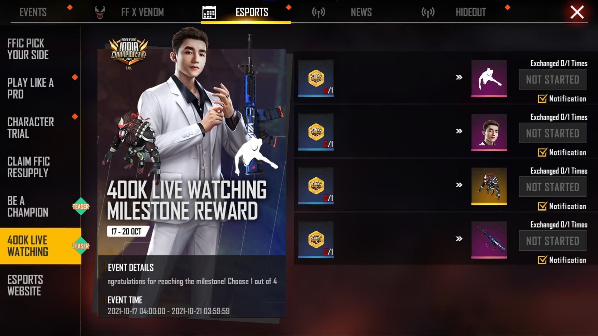 Using the FFIC Gold Token, gamers would be able to claim one of these items (Image via Free Fire)