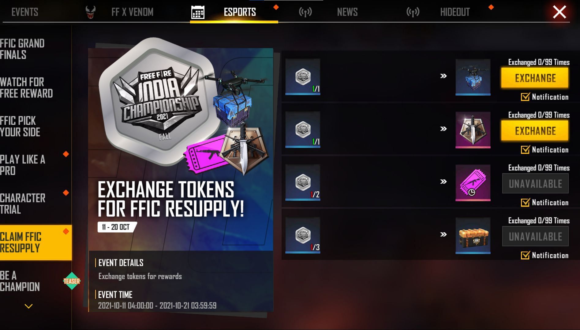 Gamers can claim several rewards by exchanging the tokens (Image via Free Fire)