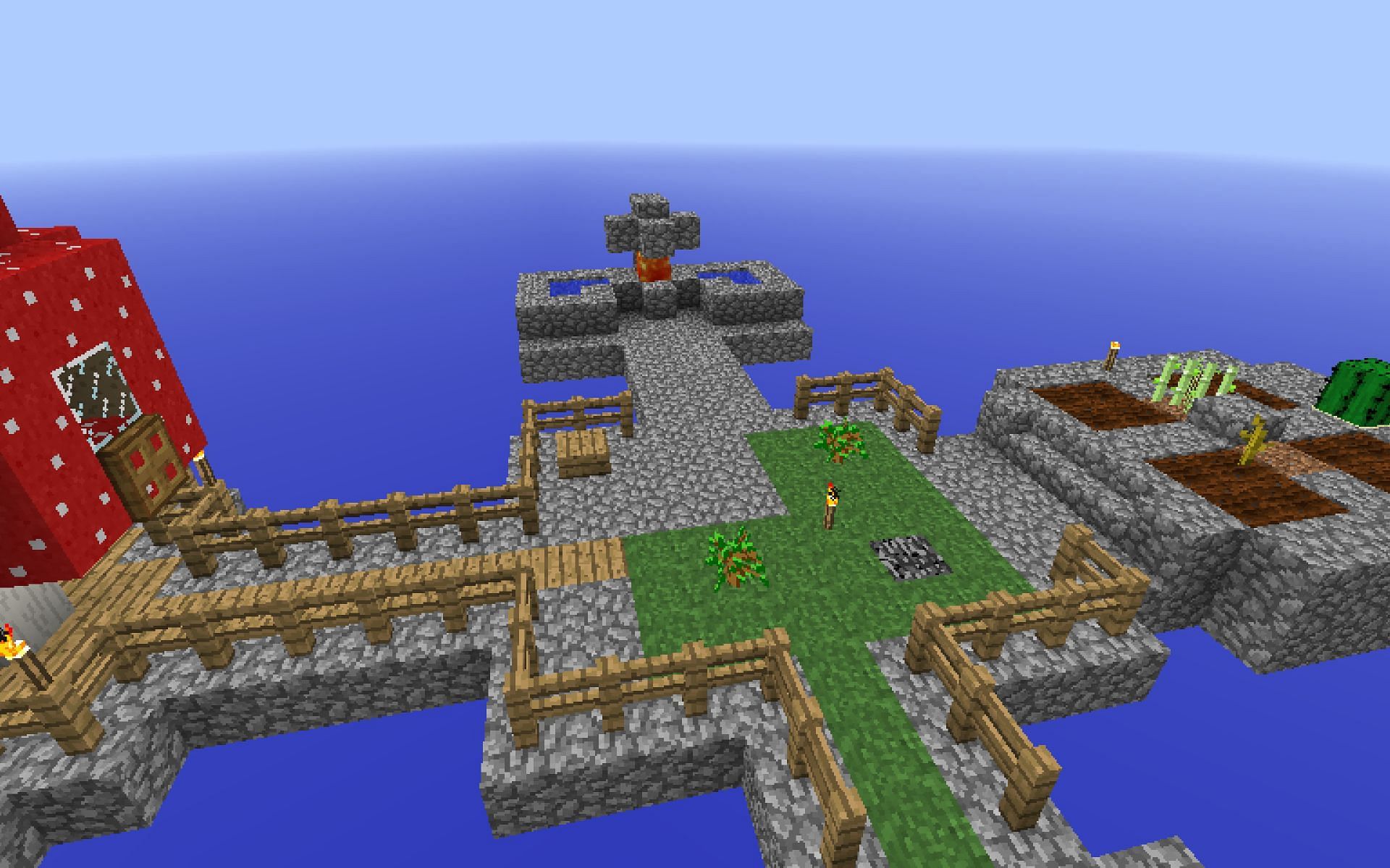 An image of a player&#039;s base in Skyblock. Image via Minecraft.