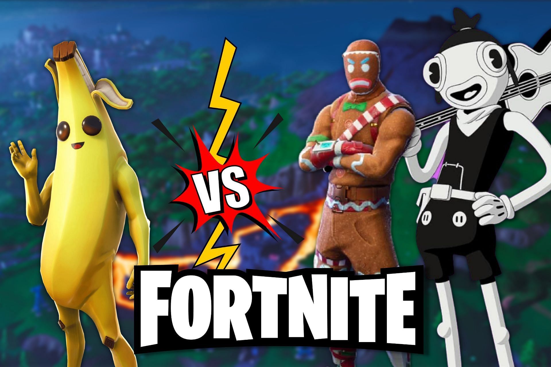 Fortnite characters Peely can beat (Image via Sportskeeda)