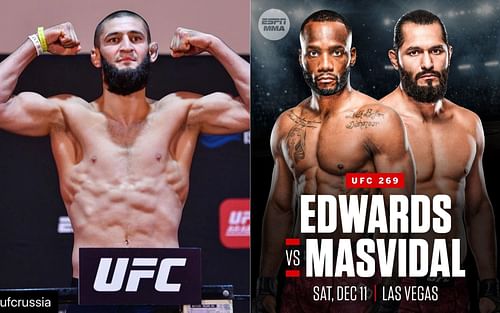 Khamzat Chimaev casts his prediction for Leon Edwards vs Jorge Masvidal [Image credits: @khmazat_chimaev and @espnmma on Twitter]