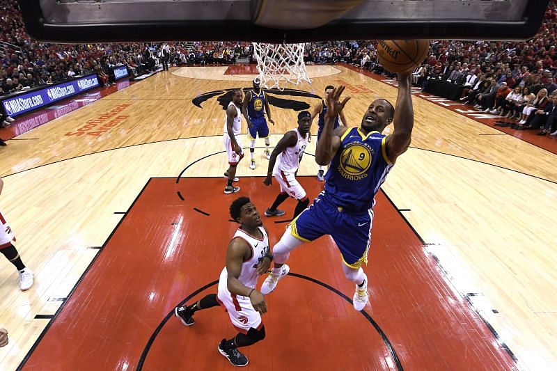Andre Iguodala goes up for a lay-up against the Toronto Raptors