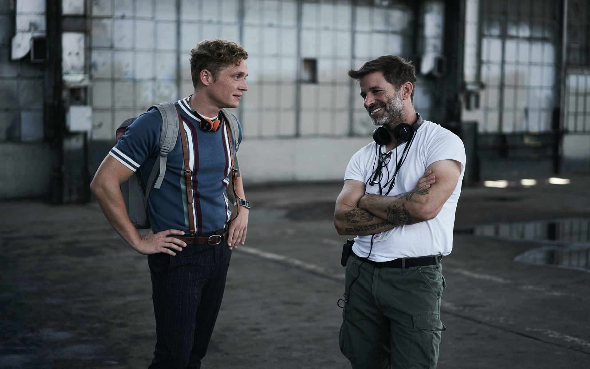 Matthias Schweigh&ouml;fer and Zack Snyder on the set of Army of the Dead (Image via IMDb)