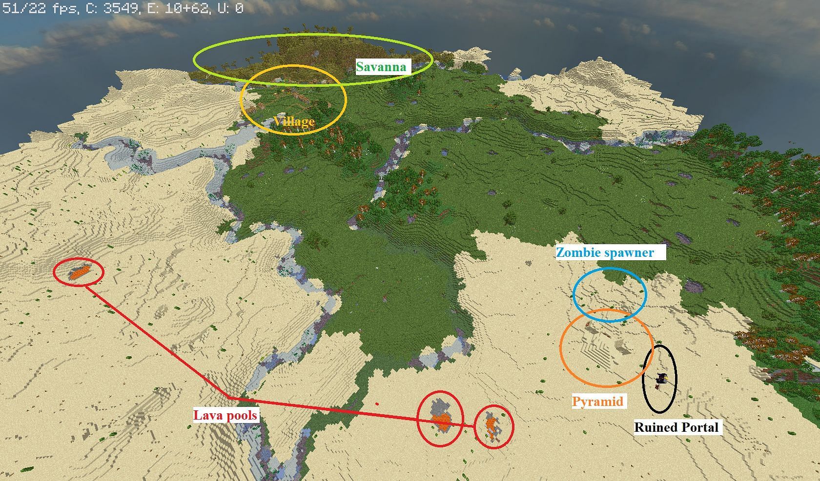 Locations for the various structures in this seed (Image via u/Electrizanm on Reddit))