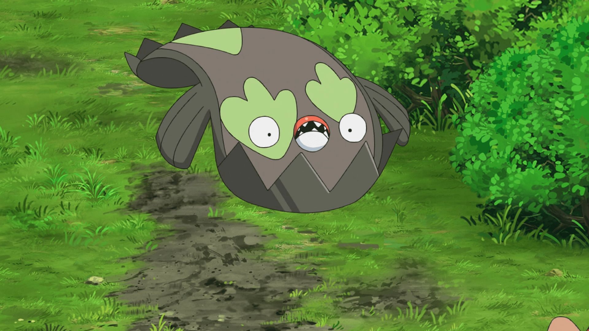A Galarian Stunfisk as it appears in the anime (Image via The Pokemon Company)