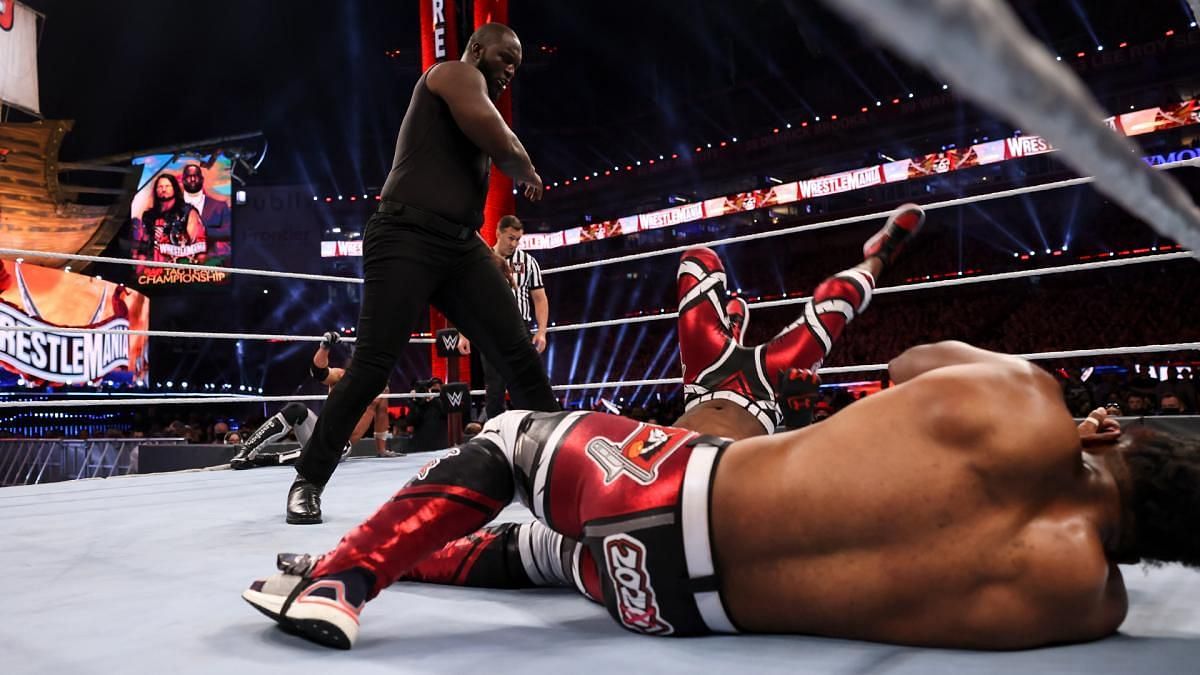 Omos lays The New Day to waste at WrestleMania 37
