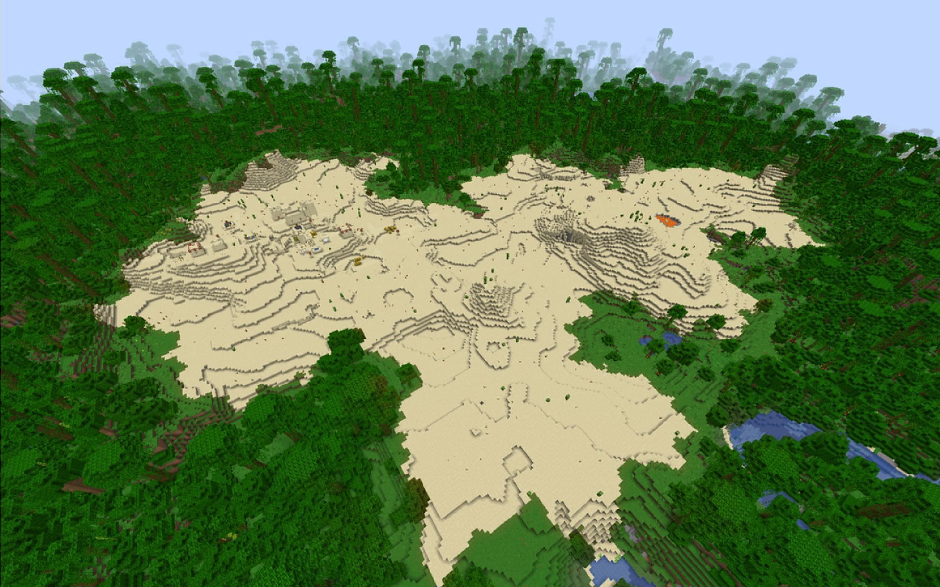 Players can find a village in this desert biome. (Image via Mojang)