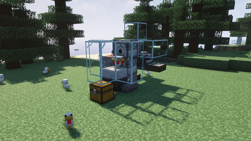 A chicken farm in Minecraft (Image via Minecraft)