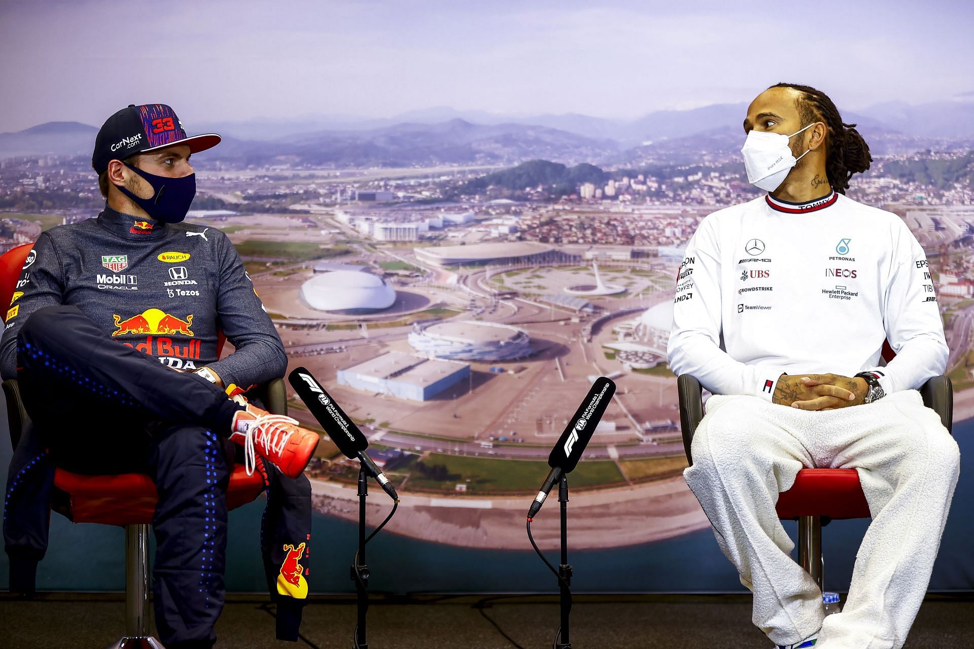 Lewis Hamilton and Max Verstappen have been embroiled in an intense battle all season. Photo: Andy Hone/Getty Images