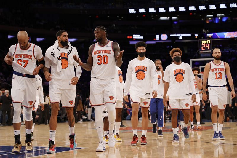The New York Knicks during a preseason game