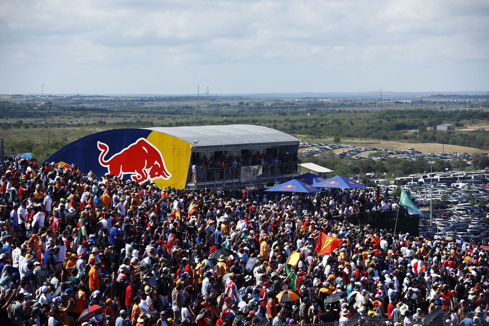 Fans enjoy the atmosphere during the F1 Grand Prix of USA at Circuit of The Americas on October 24, 2021 in Austin, Texas. Red Bull Racing (Photo by Jared C. Tilton/Getty Images)