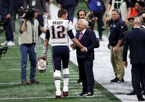 Tom Brady and Robert Kraft celebrating their sixth Super Bowl