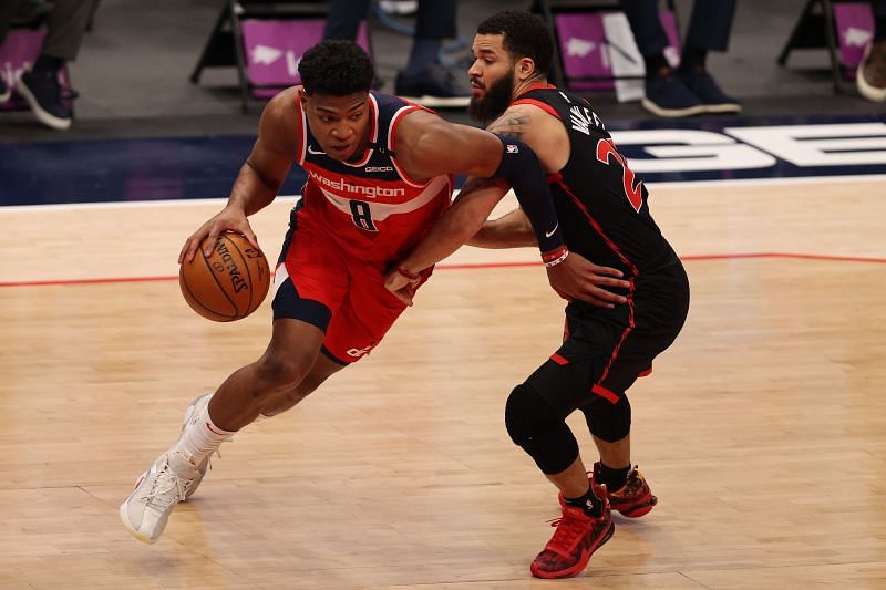 The Toronto Raptors and the Washington Wizards meet for a friendly game at the Capital One Arena in Washington, DC