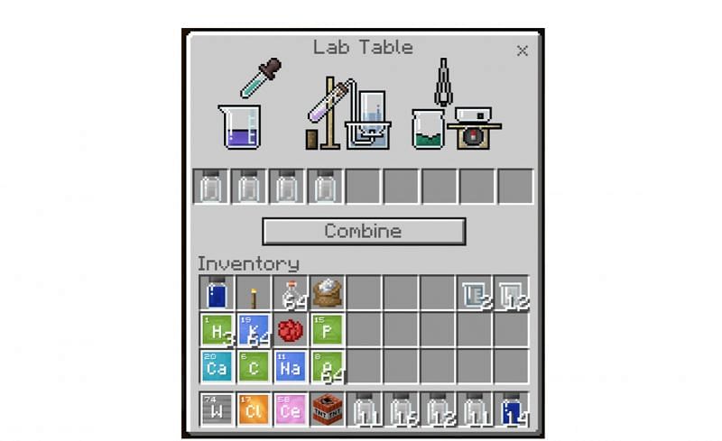 The standard user interface of the lab table (Image via Mojang)